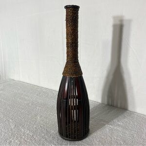 Vintage Brown Woven Wicker Rattan Bottle Shaped Decorative Basket